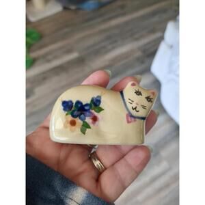 Alpine Pottery Cat Roseville, Ohio Mini Ceramic Figurines Folk Art Hand Painted